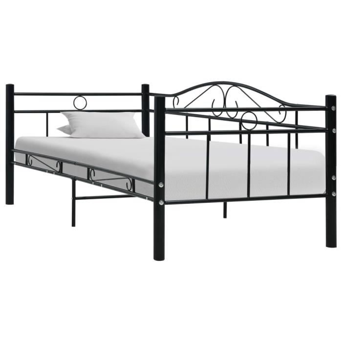 lit grand - cadre de lit de repos noir métal 90 x 200 cm - moderne style industriel