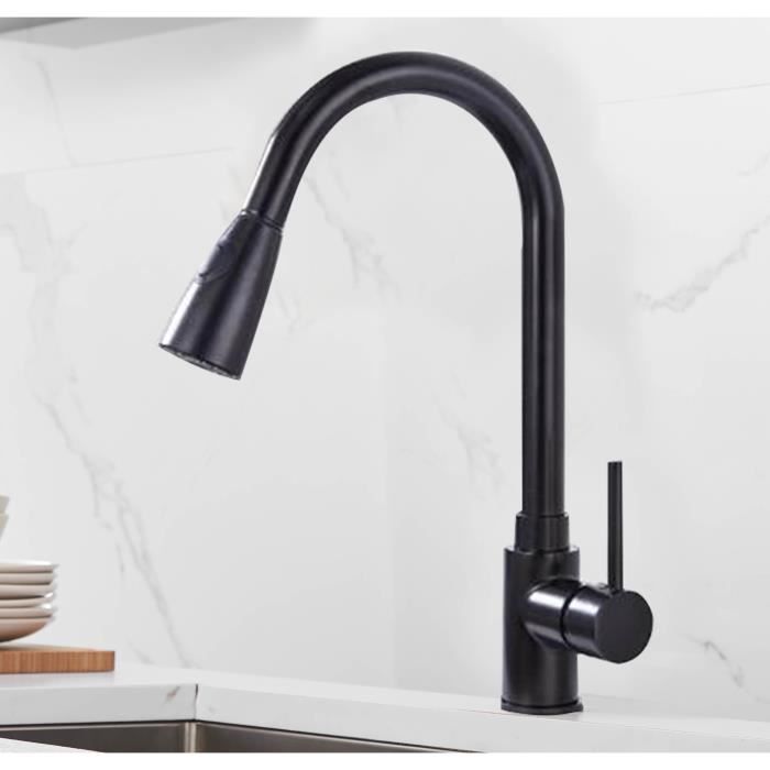 Robinet Cuisine 3 Voies Avec Filtre - Chromé Avec Pulvérisateur Extractible Et Double Levier