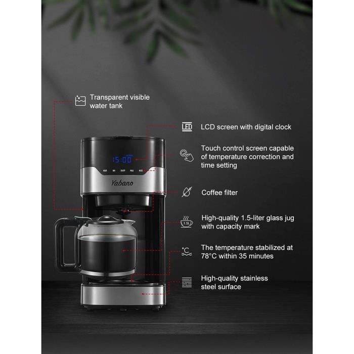 Yabano Cafetière Filtre, Electrique Prograable à 12 Tasses(1.5L