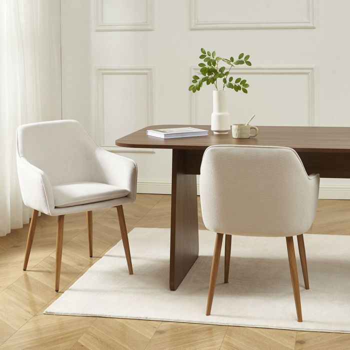 Lot de 2 fauteuils KALLI tissu écru pieds métal finition bois Lot de 2 fauteuils KALLI tissu écru pieds métal finition bois
