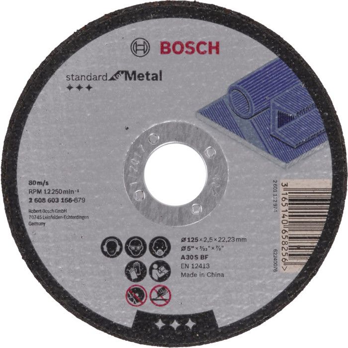 Disque à tronçonner BOSCH à moyeu plat Standard Pour le Métal 125X2.5 MM - 2608603166