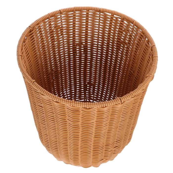 Corbeille à Déchets En Osier Tressé Marron Avec Doublure Plastique - Panier Poubelle Design Pour Salon, Salle De Bain, Bureau - Dimensions 30x26 Cm