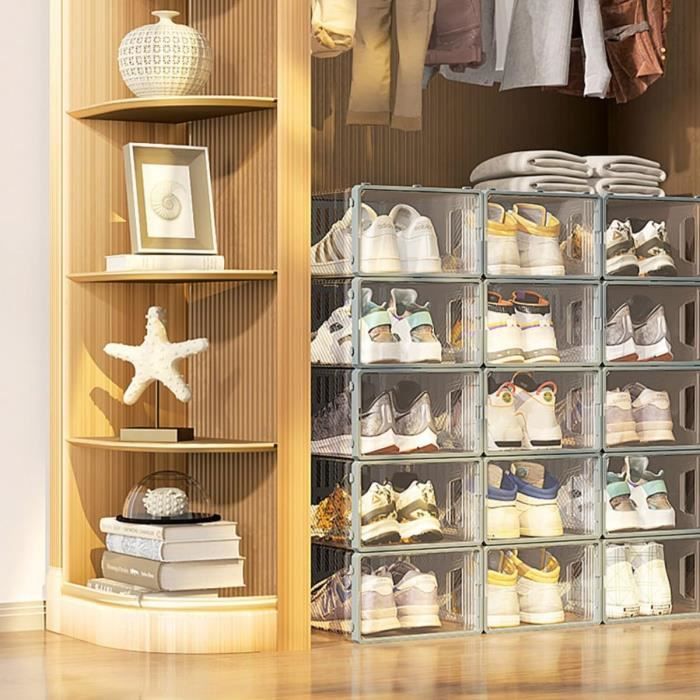 Boîtes À Chaussures Transparentes Avec Couvercle, Lot De 3, Étagère À