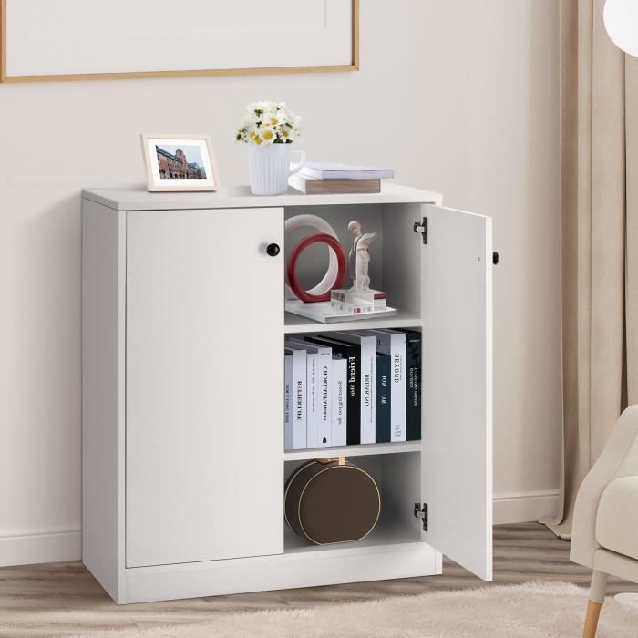 COSTWAY Commode Buffet Meuble de Rangement avec 2 Portes 3 Étagères Réglables Salon Chambre Cuisine Blanc 72 x 34 x 85 5 cm