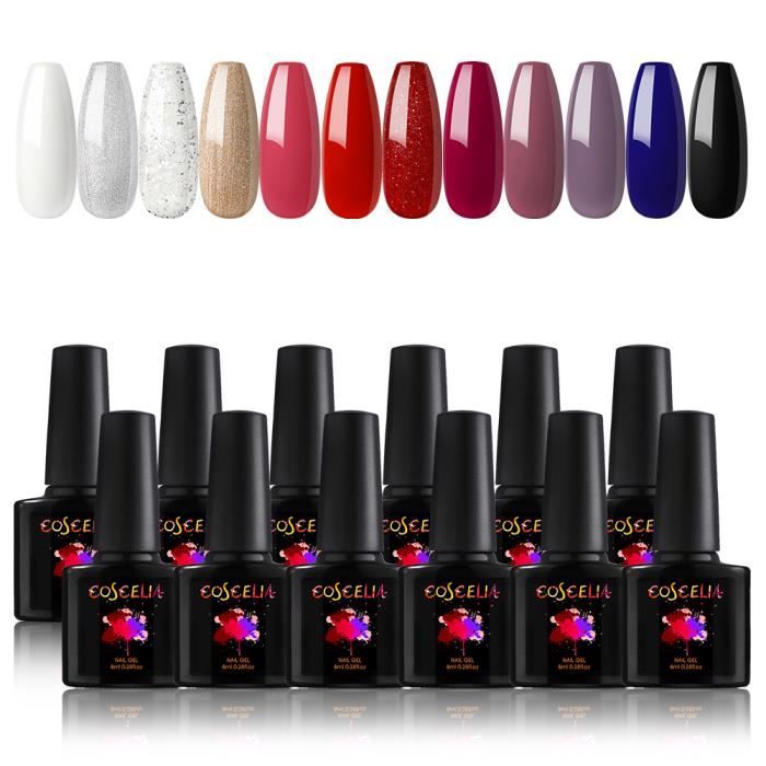 12pc Vernis Semi Permanent Lot de Vernis à Ongle LED /UV Gel Soak Off