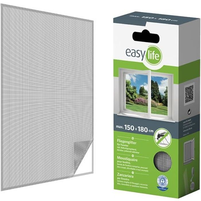 Moustiquaire sans perçage auto-agrippante pour fenêtre standard 150 x 180 cm - Maille polyester blanche