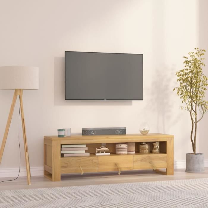 famirosa meuble tv 110x30x35 cm bois de teck solide-872
