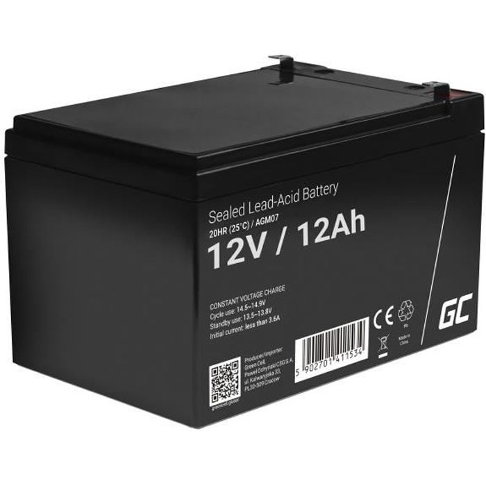 GreenCell® Rechargeable Batterie AGM 12V 12Ah accumulateur au Gel Plomb Cycles sans Entretien VRLA Battery étanche Résistantes