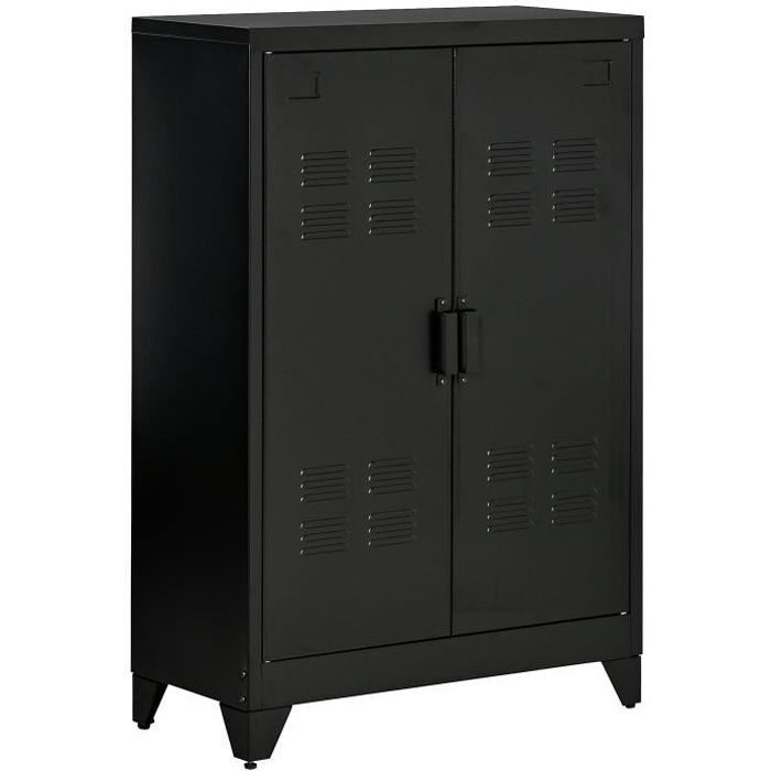 armoire de rangement métal design industriel - 2 étagères - structure piètement tôle métal noir