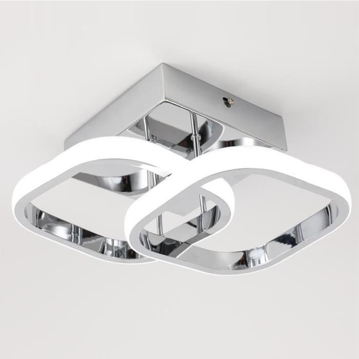 Plafonnier à LED Moderne Lampe de Plafond Carré 2 LED Blanc Froid (6000K)  Luminaire pour Couloir Entrée Coucher Cuisine Salon Argent - Cdiscount  Maison