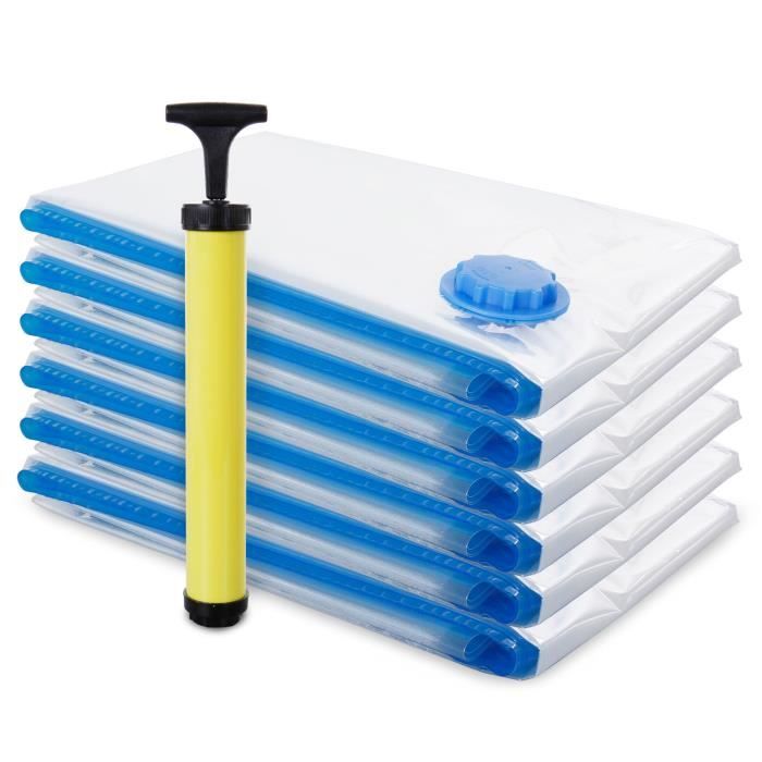 Sacs de Rangement sous Vide pour Vêtements, Couvertures et Oreillers - Lot de 5 (3 Petits, 3 Moyens, 1 Grand) - Sacs de Compression Gain de Place avec Pompe Manuelle pour Voyage