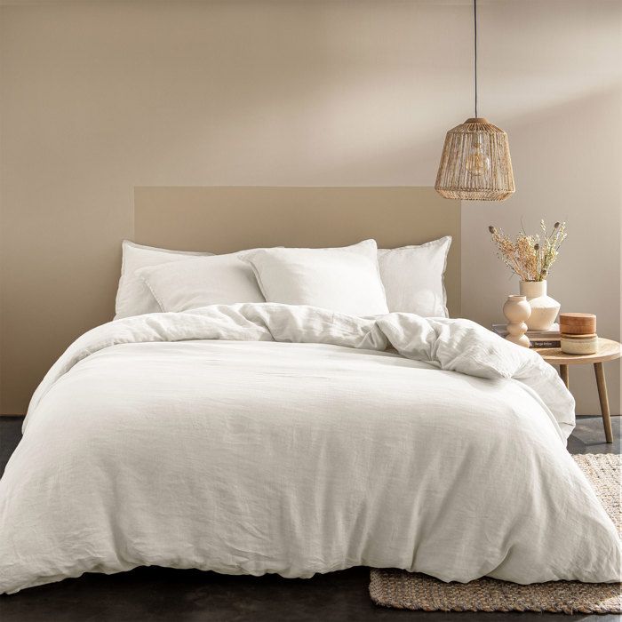 Housse De Couette 2 Personnes Linah Atmosphera - Lin Lavé Vert Céladon - Taille 260x240 Cm Avec Boutons