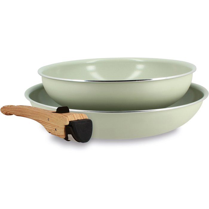 Batterie de cuisine Menastyl Colorama 6 pièces 2 poignées incluses Revêtement céramique Touts feux dont induction Céladon - vue 2