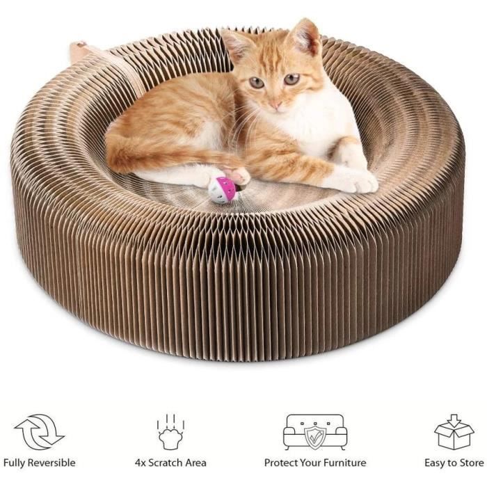 Meilleurs prix pour MERKMAK Arbre Griffoir à Chat Chaton - Premium Carton Ondulé Fonctionnel Pliable Salon Lit à Chat Rond