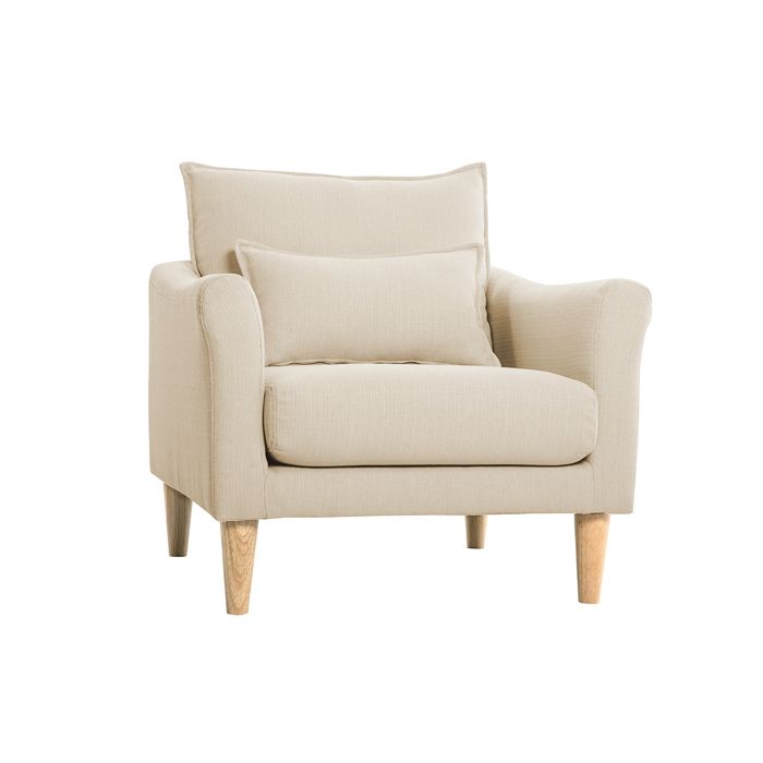 Miliboo - Fauteuil scandinave en tissu beige et bois clair KATE Miliboo - Fauteuil scandinave en tissu beige et bois clair KATE