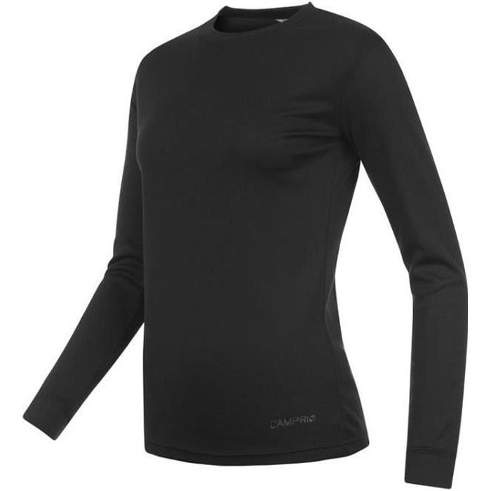 t-shirt thermique femme - campri - noir - manches longues - isolation thermique - coutures plates