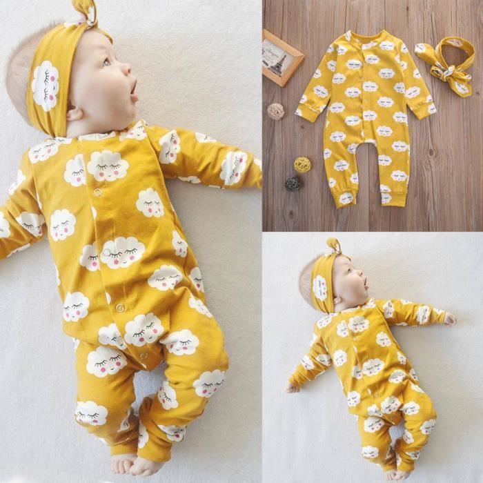 Nouveau Ne Bebe Garcon Fille Dessin Anime Nuage Barboteuse Combinaison Bandeau Tenues Ensemble Jaune Jaune Cdiscount Pret A Porter
