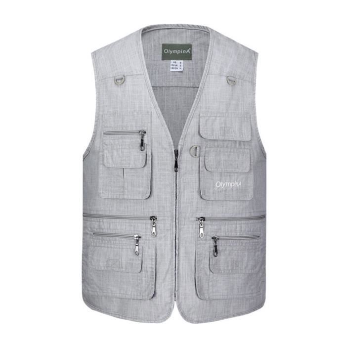 Gilet Homme Multi-poches HZQIFEI - Pour Pêche, Randonnée, Photographie - Sans Manches, Léger Et Respirant - Taille M à 3XL - 13