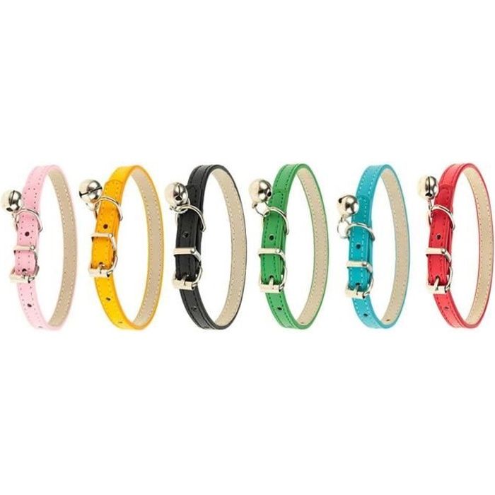 Meilleurs prix pour Collier de chat avec Bell boucle en cuir réglable en métal souple anti-perte pour chaton Dog Pet couleurs assorties 6PCS