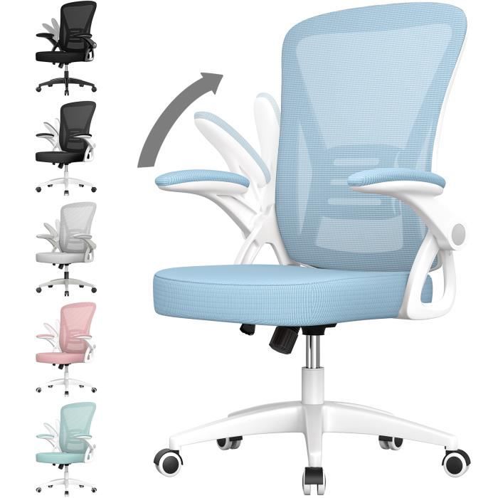 chaise de bureau à roulette 360° | fauteuil ergonomique | hauteur & dossier ajustable/accoudoirs réglables | charge max 150kg |bleu