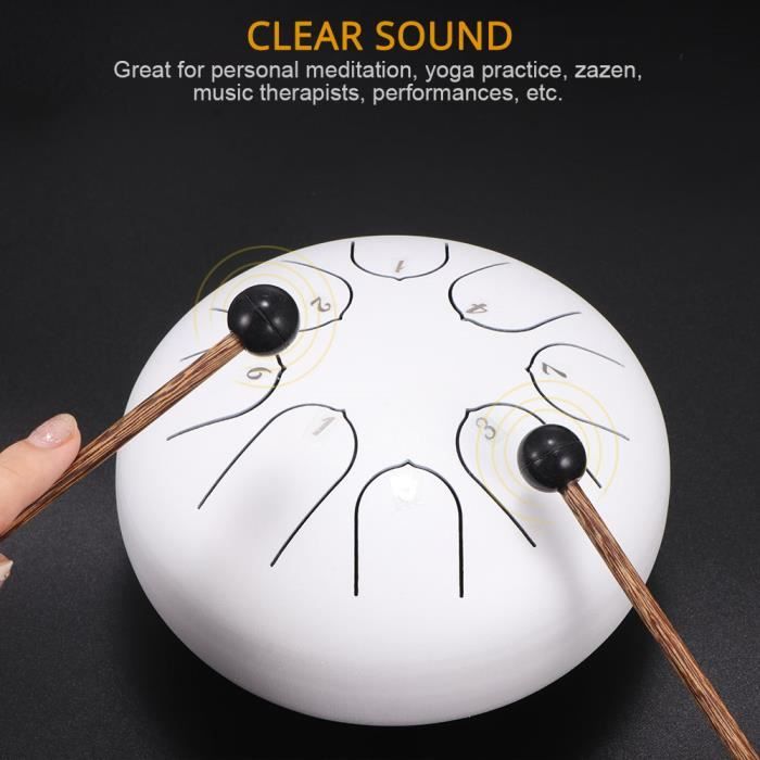 Tambour à Langue En Acier Titane - 6 Tons - Diamètre 9,5 Cm - Hauteur 4 Cm - Inclus Baguettes Et Tuto - Idéal Méditation Et Relaxation