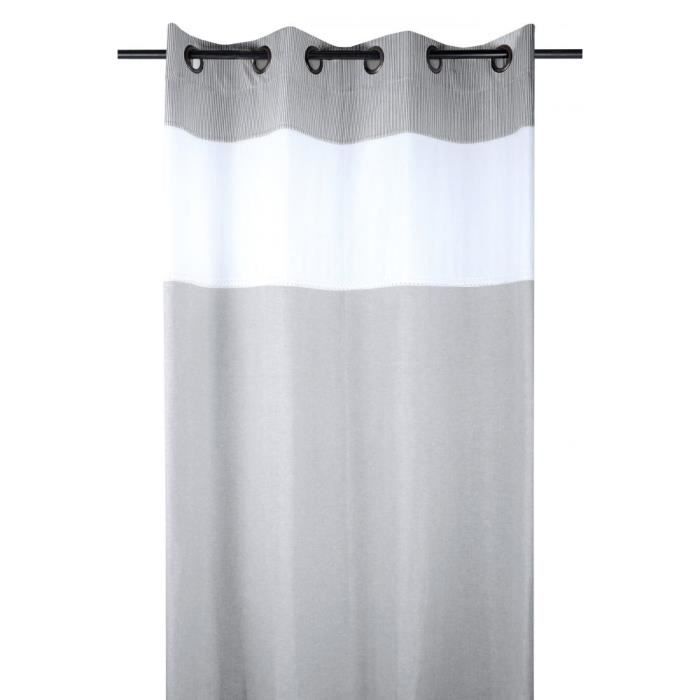 Rideau Coton 135x260 Gris Et Blanc Angele Achat Vente
