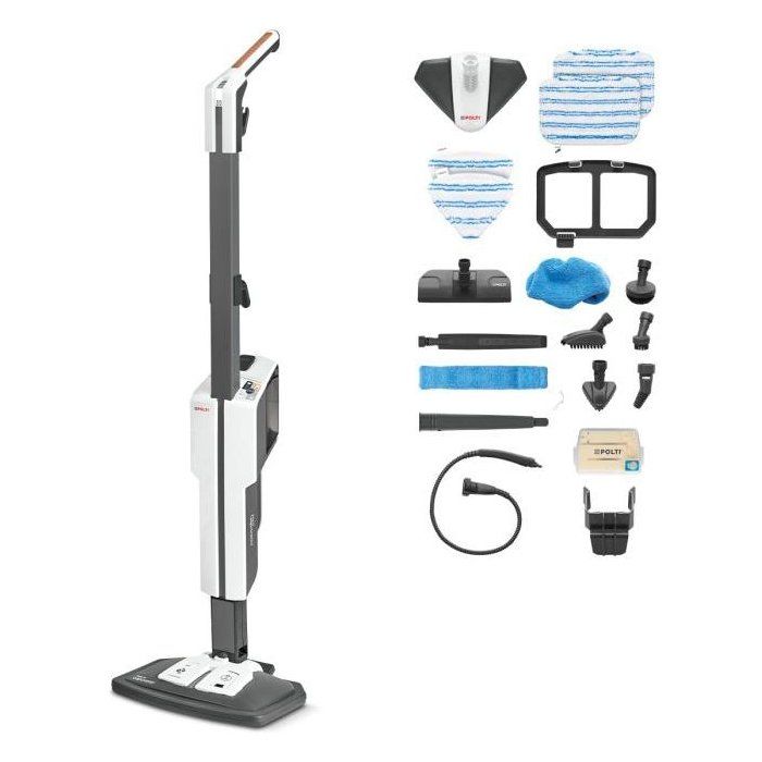 POLTI VAPORETTO SV660 STYLE - Balai vapeur 2-en-1 - Tout sol - 1500 W - 05 L - Câble 6 m - Gris / Blanc