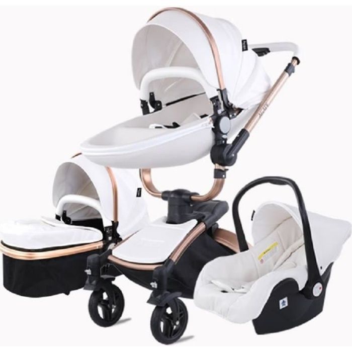 Poussette Oeuf Grand Luxe Cuir Bébé Trio Combinée Landau Réversible Confort Haute Gamme Blanche.swapbuyfr