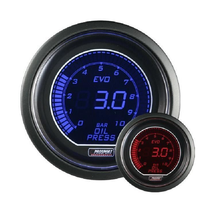 60 mm EVO voiture pression d'huile jauge LCD affichage numérique rouge et bleu