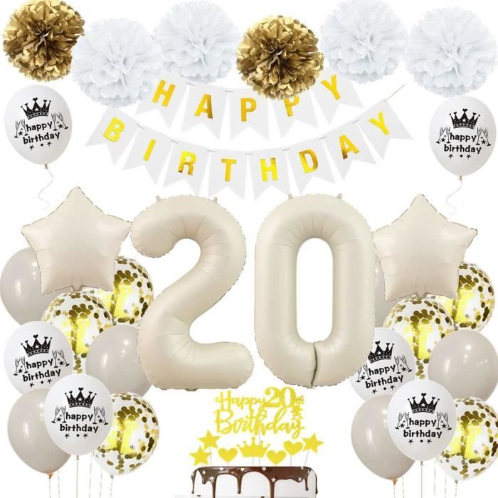 Decoration Anniversaire 20 Beige Or, Ballons 20 Anniversaire Femme ...