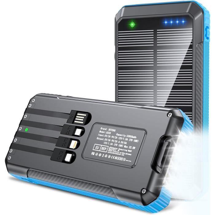 Power Bank Solare Fandealo 27000mAh Con Ricarica Wireless E 2 Cavi Integrati – Perfetto Per L'avventura!