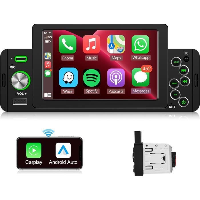 Autoradio 1 DIN Avec CarPlay/Android Auto Sans Fil - Écran 6.86", Bluetooth, Caméra De Recul, Pour Voiture - 6