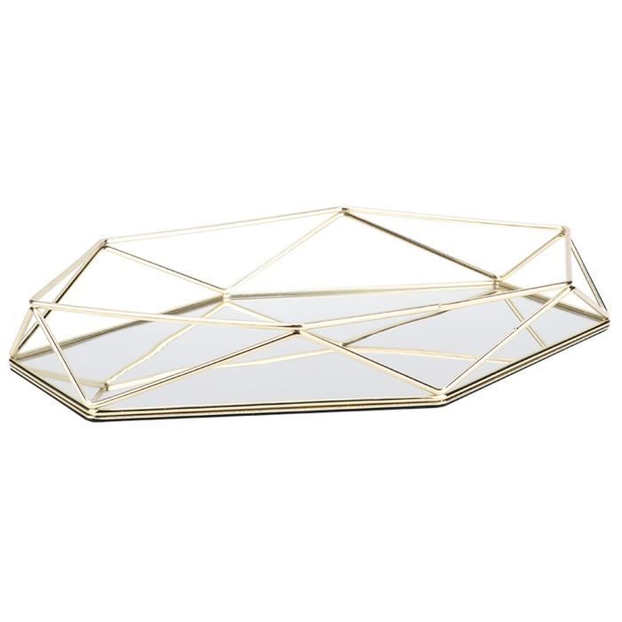 Tstarer Plateau miroir carré décoratif antique avec cadre doré, organiseur de bijoux et cosmétiques pour commode, carré, 24,1 x 36,8 cm (l x L) (doré