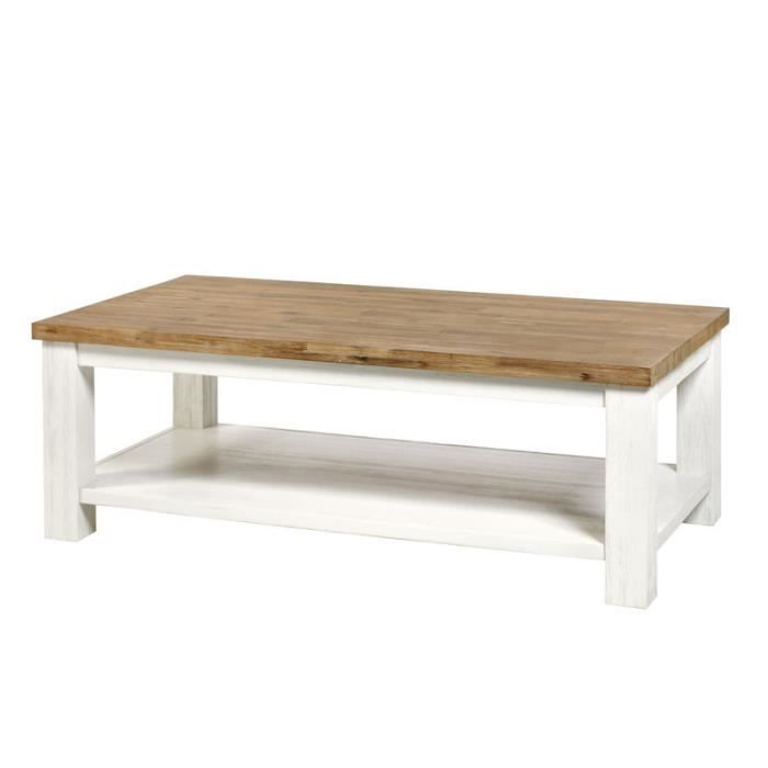 Table basse rectangulaire 2 plateaux Blanc/Bois DUNEDIN L 130 x l