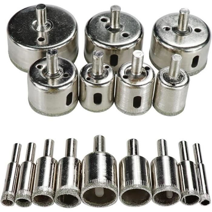 Kit 12 Forets à Scie Cloche Diamantées 6-35mm - Outils Percage Verre Marbre Granit Carrelage Céramique Avec Boîte Plastique