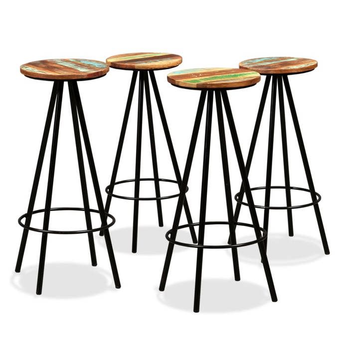 Tabourets de bar - vidaXL - Lot de 4 - Bois massif de récupération - Acier - 30 x 76 cm