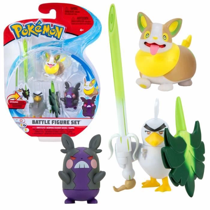 ensemble de 3 figurines pokemon - wicked - sélection battle figures - palarticho, morpeko & voltoutou