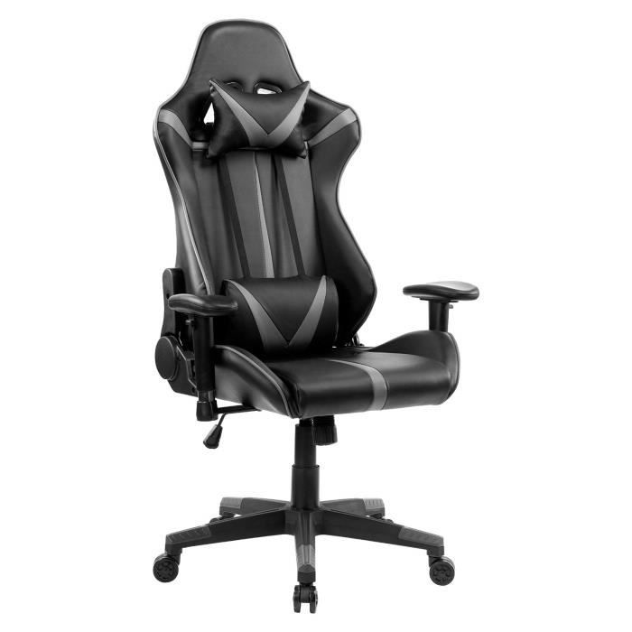 woltu® racing chaise en similicuir,chaise de gaming avec fonction d'inclinaison, chaise de bureau pivotant réglable en hauteur,gris