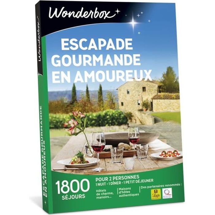 Wonderbox - Coffret cadeau en couple - Escapade gourmande en amoureux - 1800 séjours de charme : maison d’hôtes, manoir…