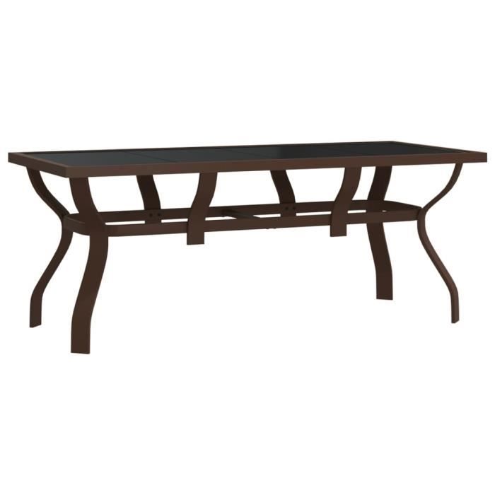 table de jardin marron et noir 180x80x70 cm acier et verre hao-0d060b01318773