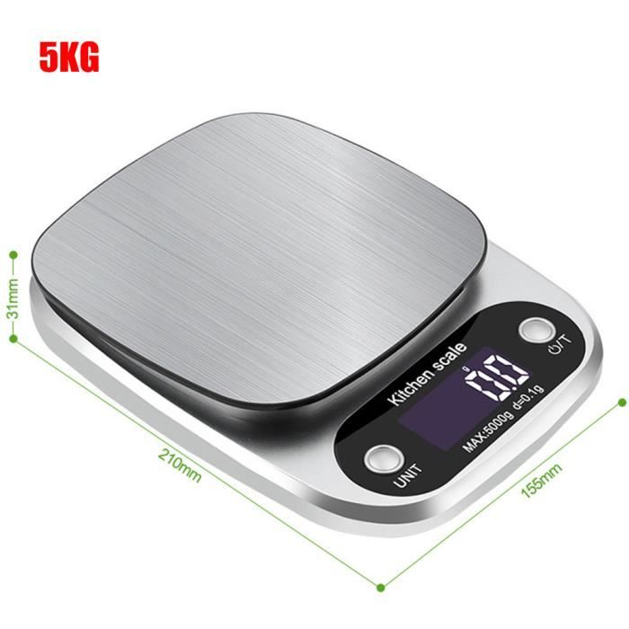 Balance De Cuisine Numérique 5 Kg / 5 G - Plateau Verre Trempé, 4 Unités De Mesure - Portable Et Précise