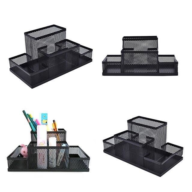 3 Compartiments Métal Organisateur De Bureau Range Bureau Rangement Bureau Pot à Crayon Porte Stylo Noir 98145344