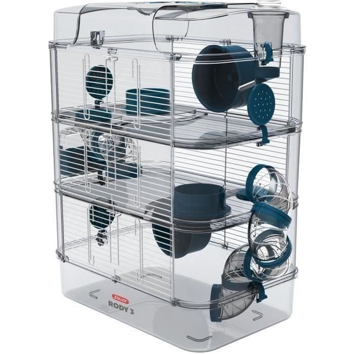 Cage sur 3 étages - ZOLUX - Rody3 trio - Pour hamsters souris et gerbilles - L 41 x p 27 x h 53 cm - Bleu