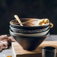 8 inch B -Service de table japonais créatif, bol en céramique avec chapeau en bambou, grand ramen ménager, riz, nouilles, bol à soup-1