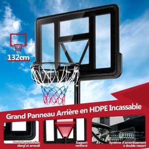 Panier De Basket Yaheetech – Hauteur Réglable 159-214 Cm, Base Lestée, Roulettes, Anneau 42 Cm, Intérieur/extérieur