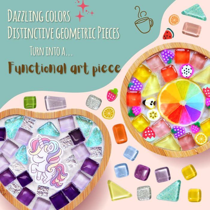 Kit Mosaïque – Décorez 3 Sous-verres – Licorne, Cœur, Pamplemousse – Fournitures Tout Inclus – Dès 4 Ans – Cadeau Créatif