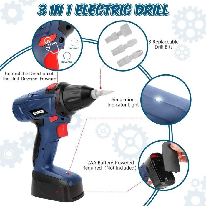 Mallette D'Outils Jouet 73 Pièces Pour Enfants - Avec Perceuse Électrique, Âge 3+