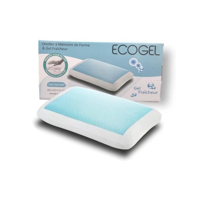 Oreiller - EcoGel - Mémoire de Forme - Gel Fraîcheur - Housse ...