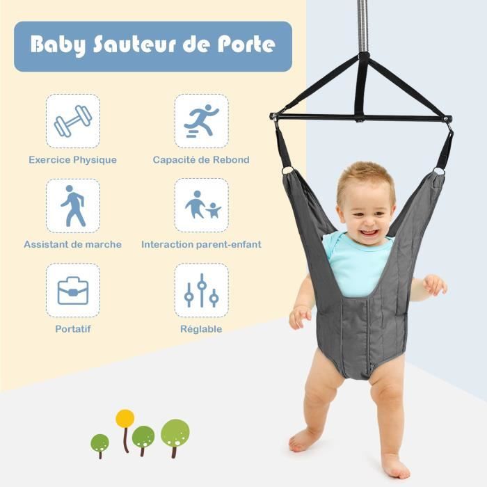 DREAMADE Sauteur de Porte Bebe en Hauteur Reglable Siege de Balancoire en Coton Polyester pour Bebe 6 12 Mois Gris Cdiscount Puericulture Eveil bebe