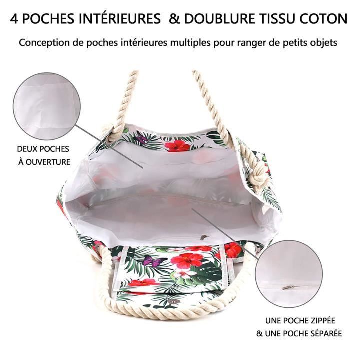 Grande Sac de Plage Femme Sac plage homme en Toile Sacs d paule de Natation Sport avec Poign es en Coton Corde